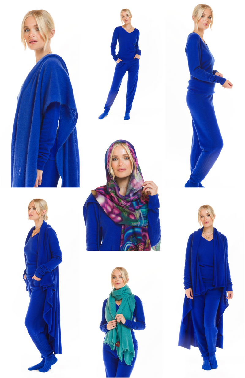 100% CASHMERE TRACKSUIT PANTS ROYAL BLUE