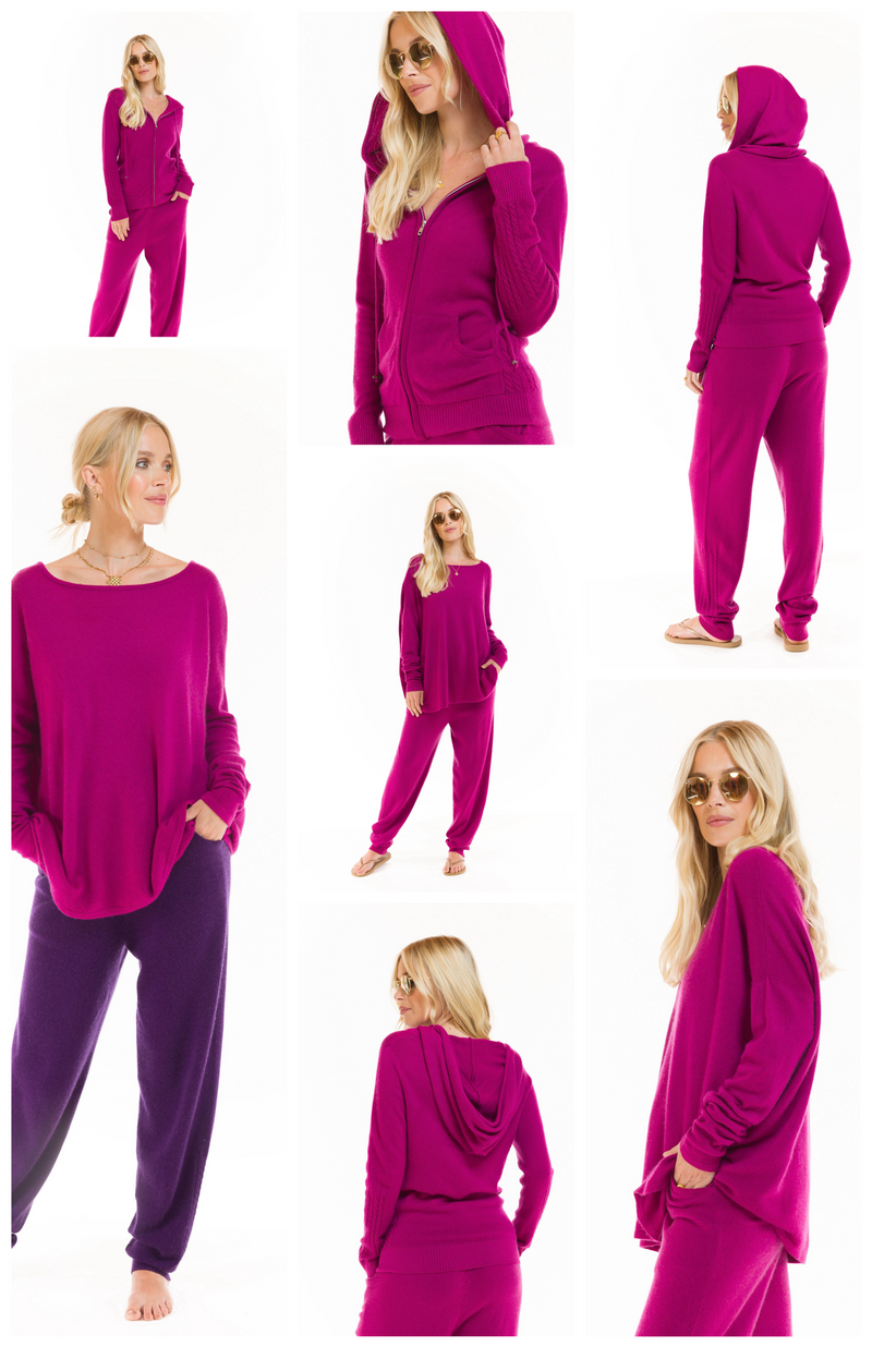 100% CASHMERE TRACKSUIT PANTS FUCHSIA
