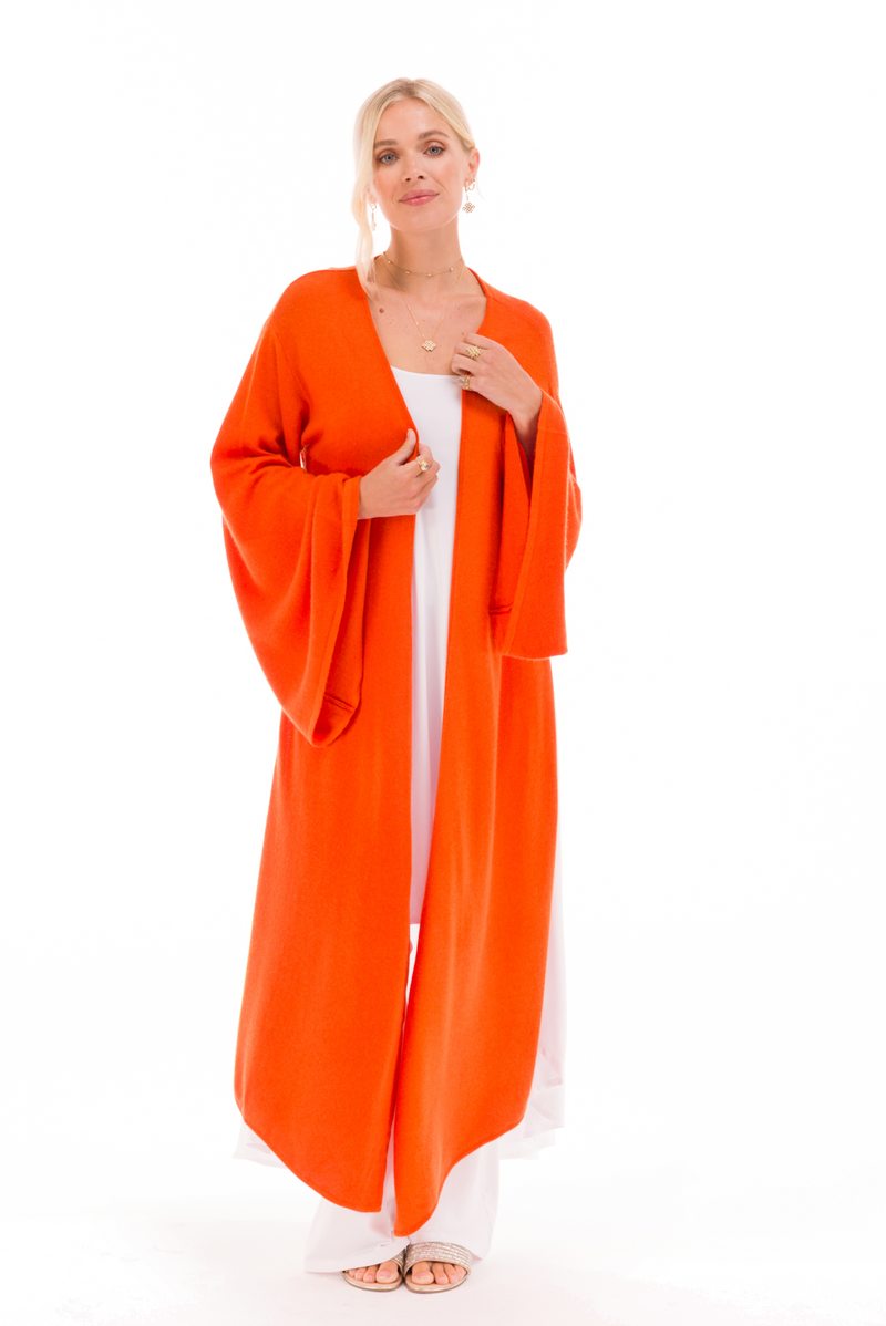 2 PLY CASHMERE DRAPED SHRUG SPICY ORANGE