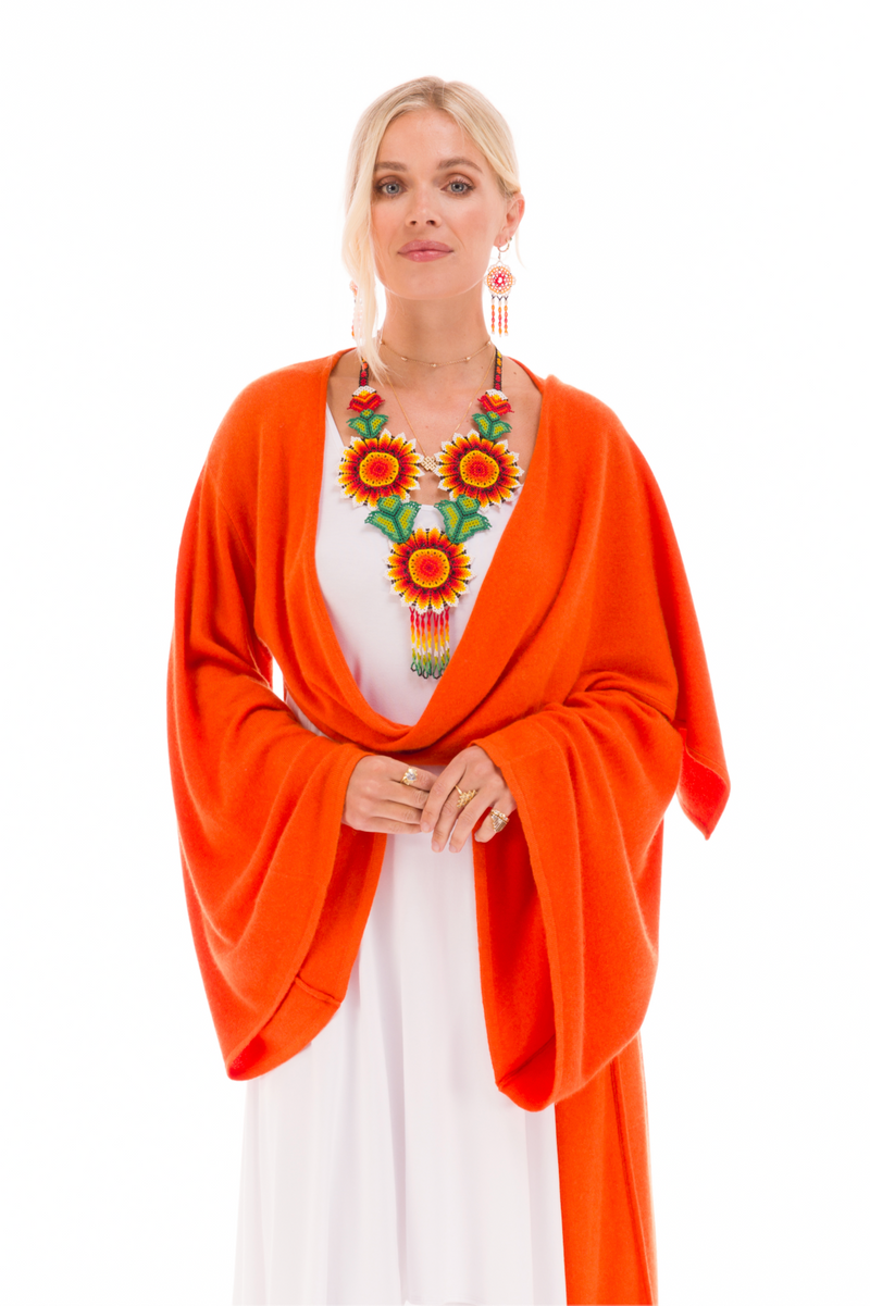 2 PLY CASHMERE DRAPED SHRUG SPICY ORANGE