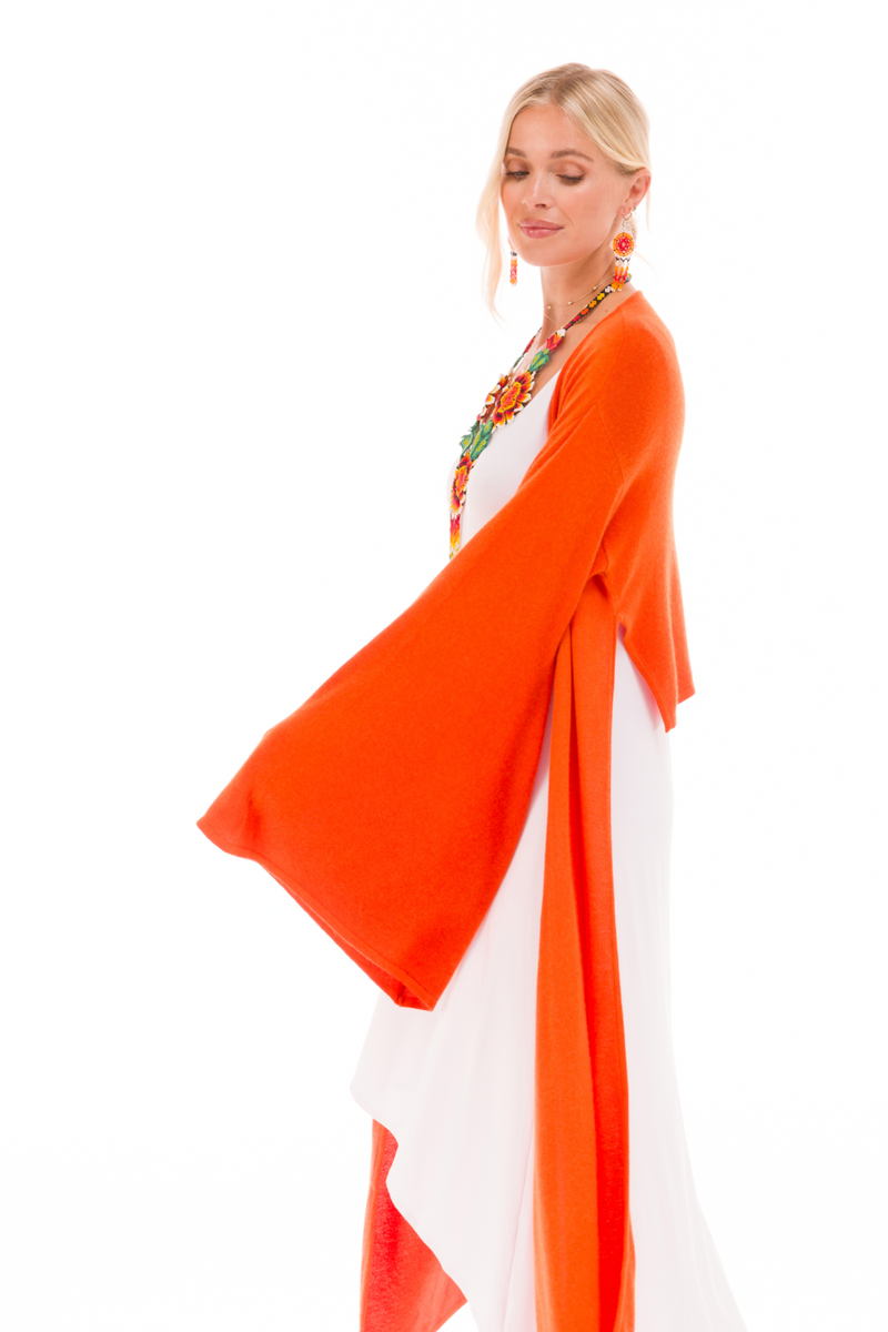 2 PLY CASHMERE DRAPED SHRUG SPICY ORANGE