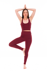 BAMBOO REVERSIBLE YOGA PANTS BURGUNDY - TIBETAN YELLOW