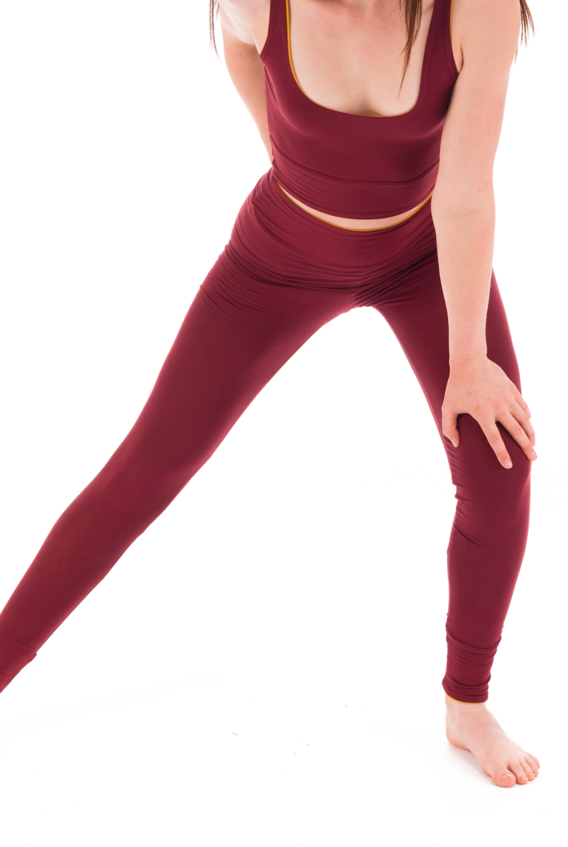 BAMBOO REVERSIBLE YOGA PANTS BURGUNDY - TIBETAN YELLOW