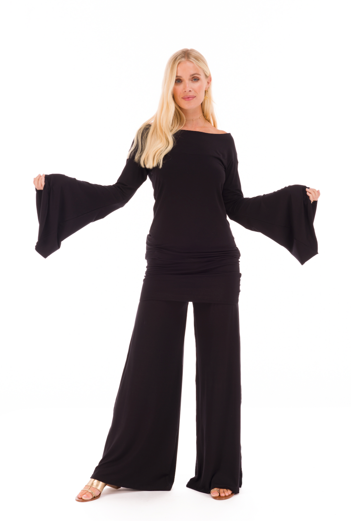 BAMBOO PALAZZO PANTS BLACK