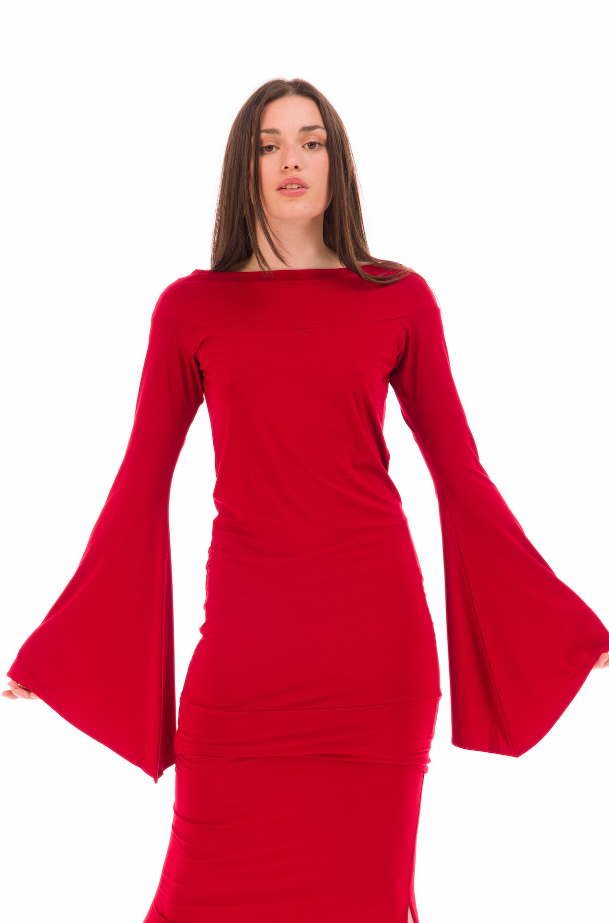 BAMBOO ANGEL WING SLEEVE DRESS TOP CLARET