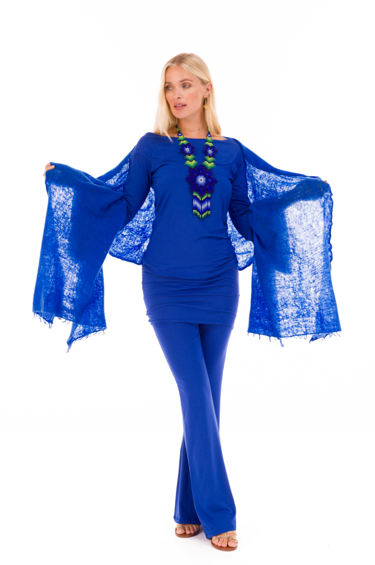 ANGEL WING SLEEVE DRESS TOP COBALT BLUE