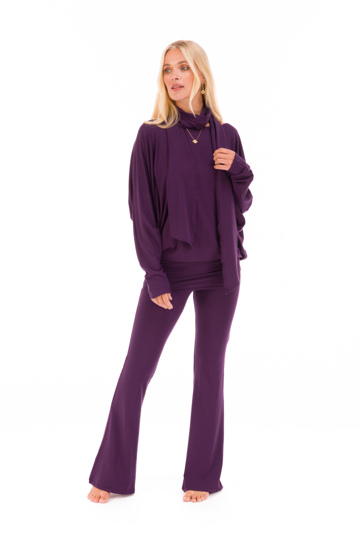 RAGLAN TOP WITH SCARF DEEP PURPLE