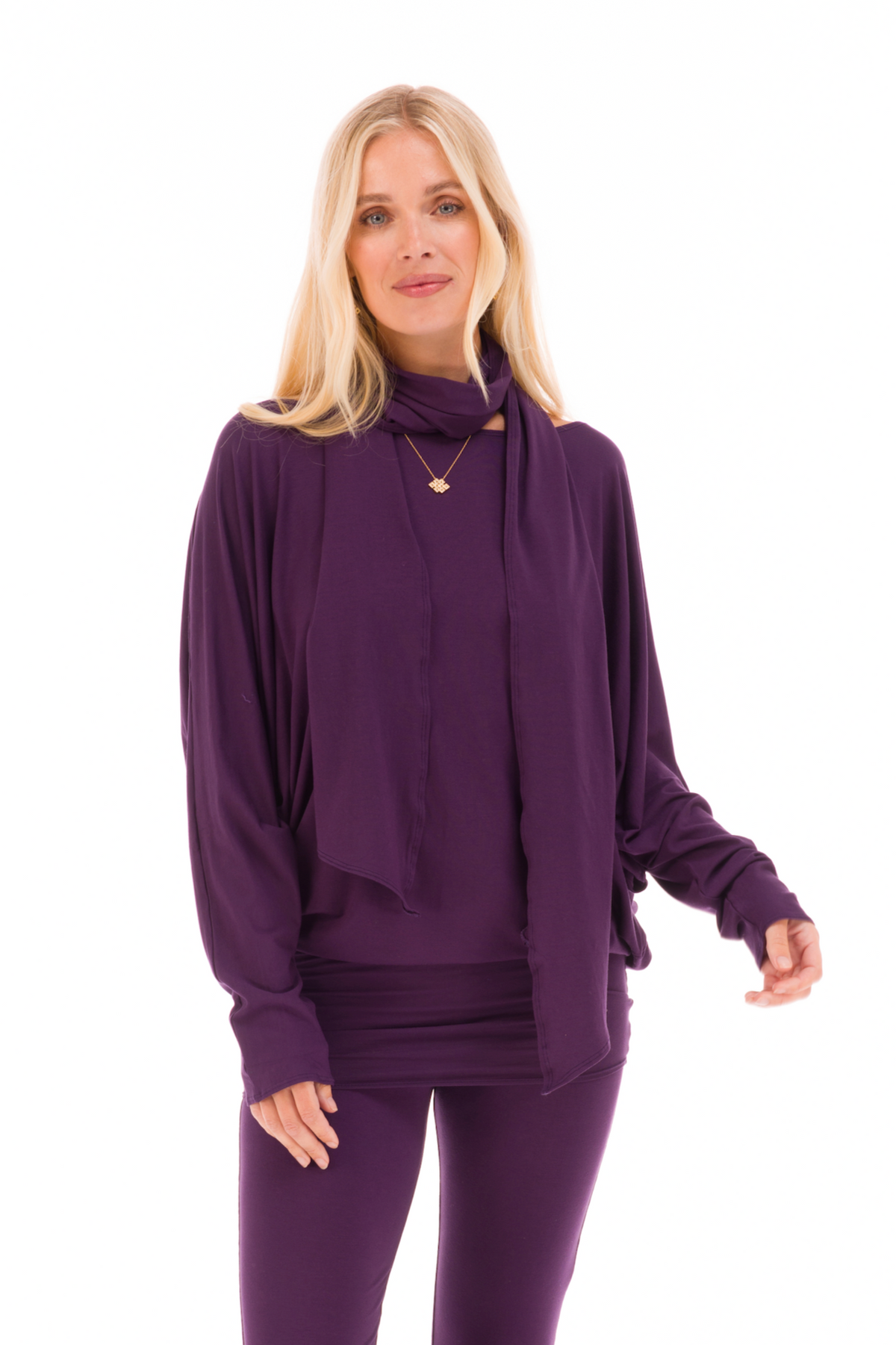 RAGLAN TOP WITH SCARF DEEP PURPLE