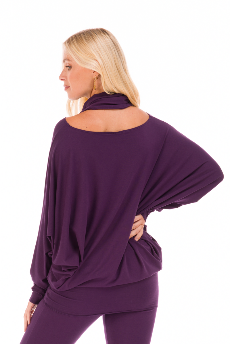 RAGLAN TOP WITH SCARF DEEP PURPLE