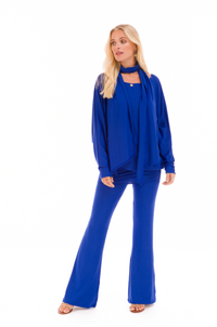 BAMBOO RAGLAN TOP WITH SCARF COBALT BLUE