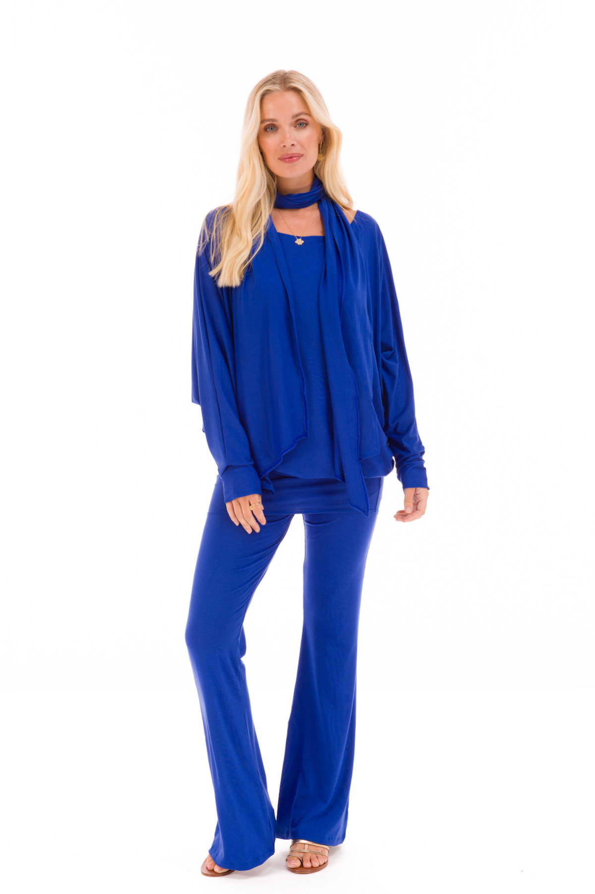 BAMBOO RAGLAN TOP WITH SCARF COBALT BLUE