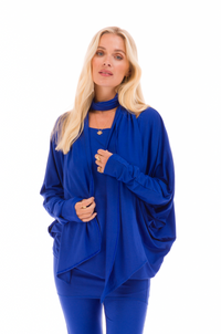 BAMBOO RAGLAN TOP WITH SCARF COBALT BLUE