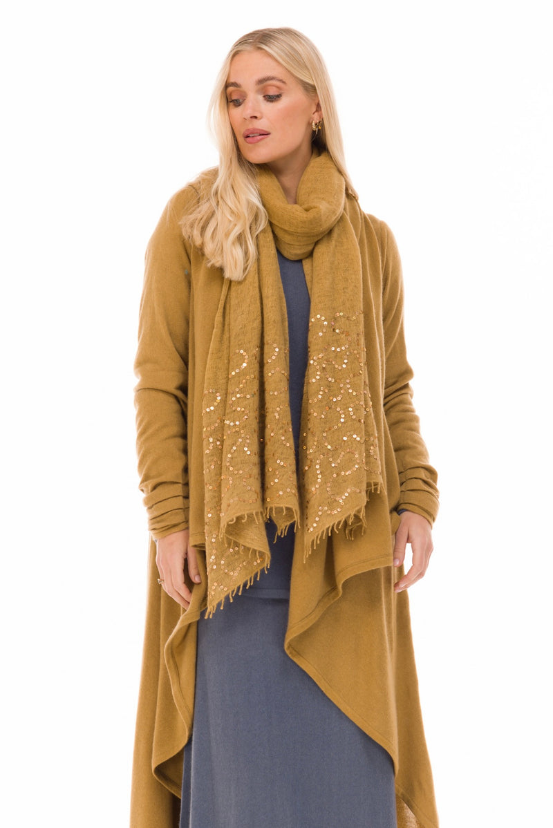 CASHMERE FELTED SCARF WITH SEQUINS HONEY