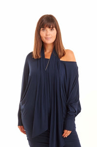 BAMBOO RAGLAN TOP WITH SCARF NAVY