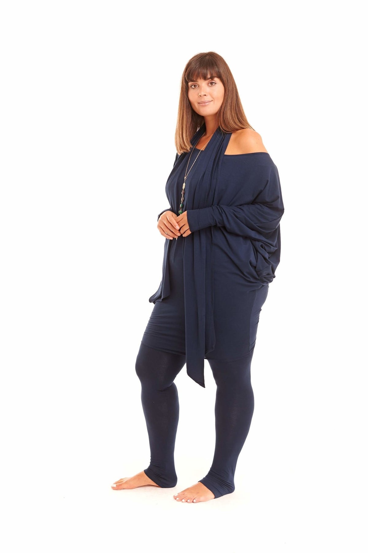 BAMBOO RAGLAN TOP WITH SCARF NAVY