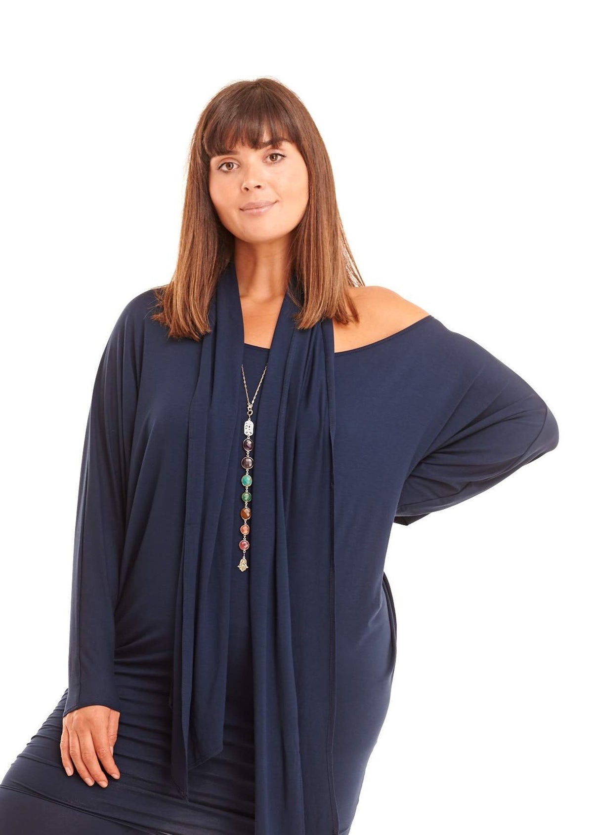 BAMBOO RAGLAN TOP WITH SCARF NAVY