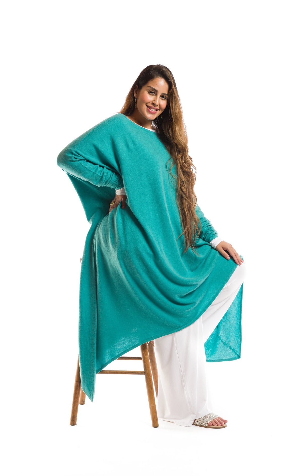 CASHMERE SLOUCHY JUMPER AQUA