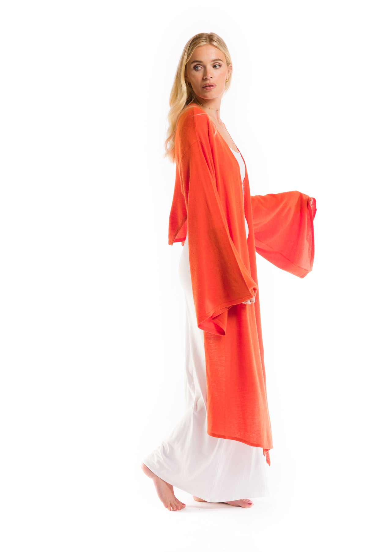 CASHMERE ULTRA FINE DRAPED SHRUG SPICY ORANGE