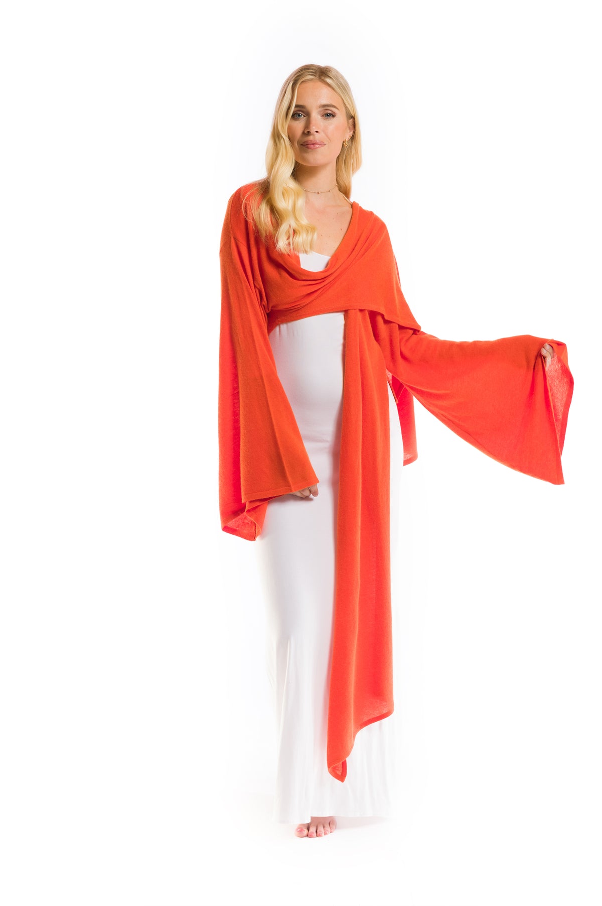 CASHMERE ULTRA FINE DRAPED SHRUG SPICY ORANGE