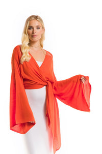 CASHMERE ULTRA FINE DRAPED SHRUG SPICY ORANGE