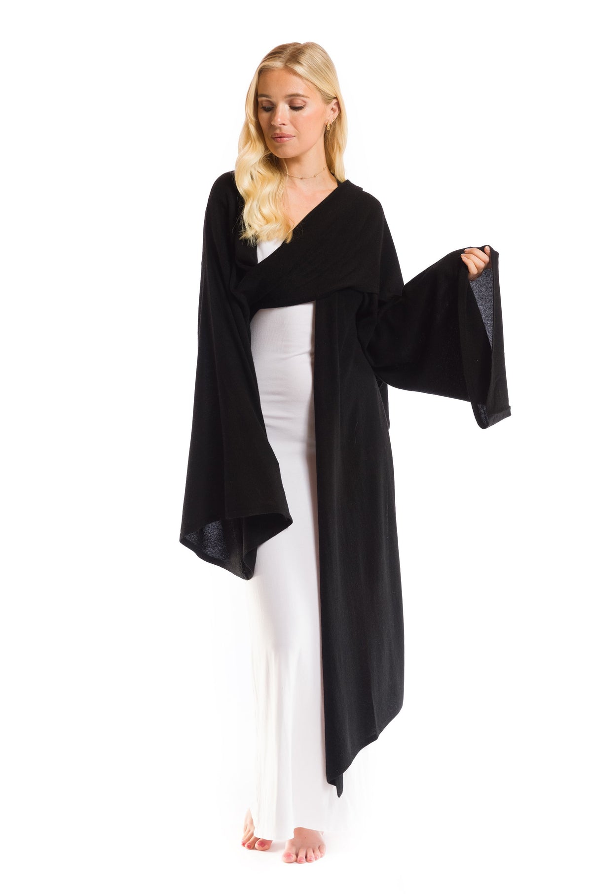 2 PLY CASHMERE DRAPED SHRUG BLACK