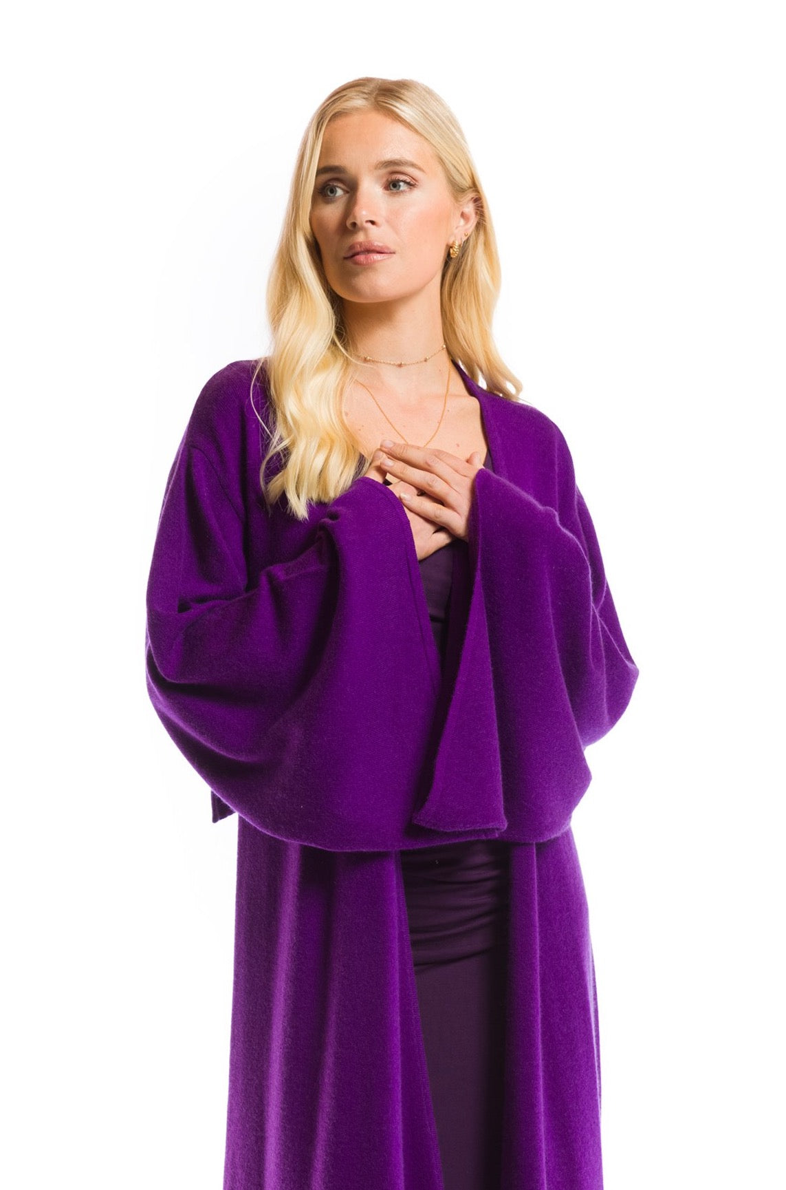 2 PLY CASHMERE DRAPED SHRUG PURPLE