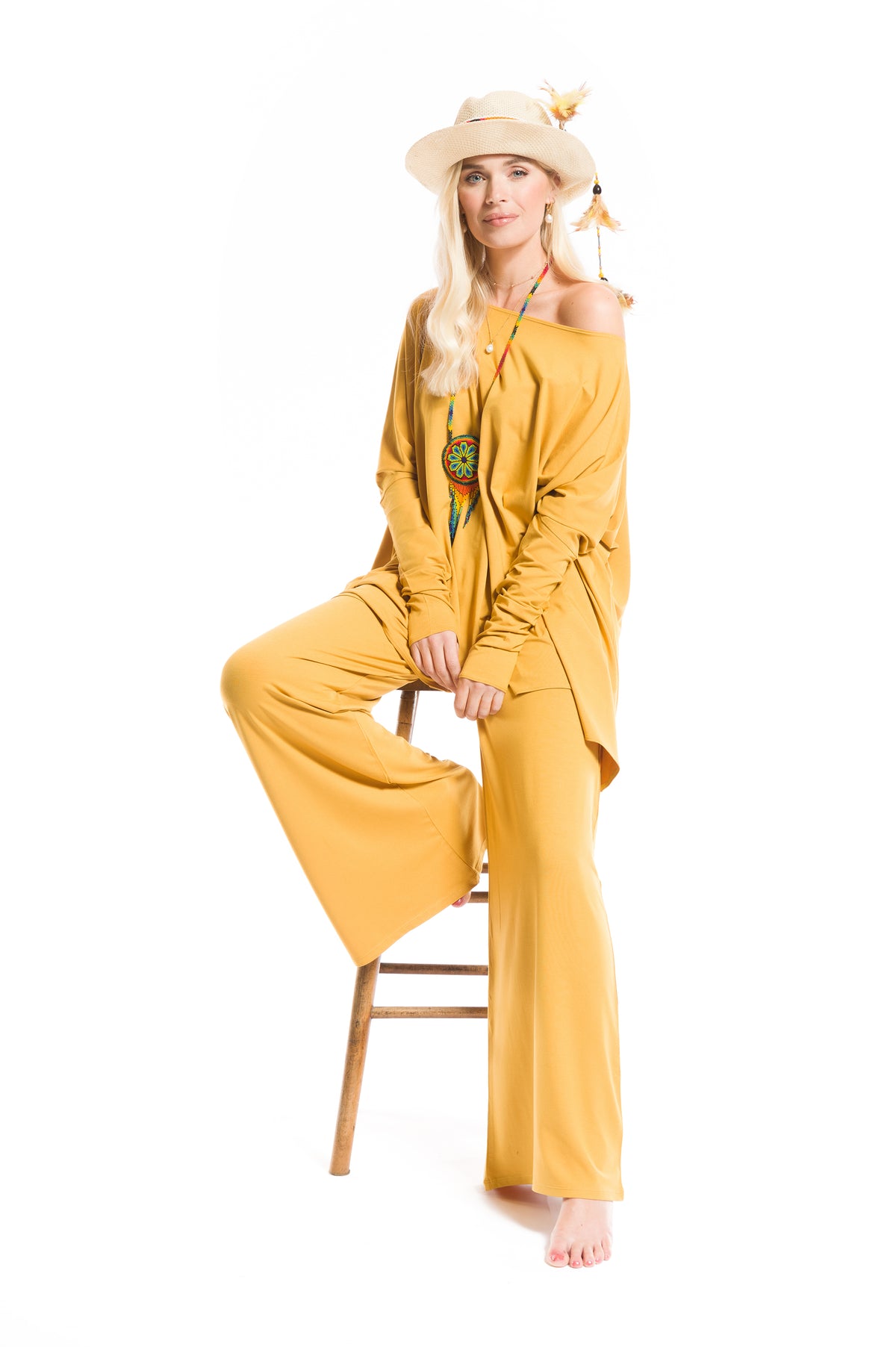 BAMBOO PALAZZO PANTS TIBETAN YELLOW