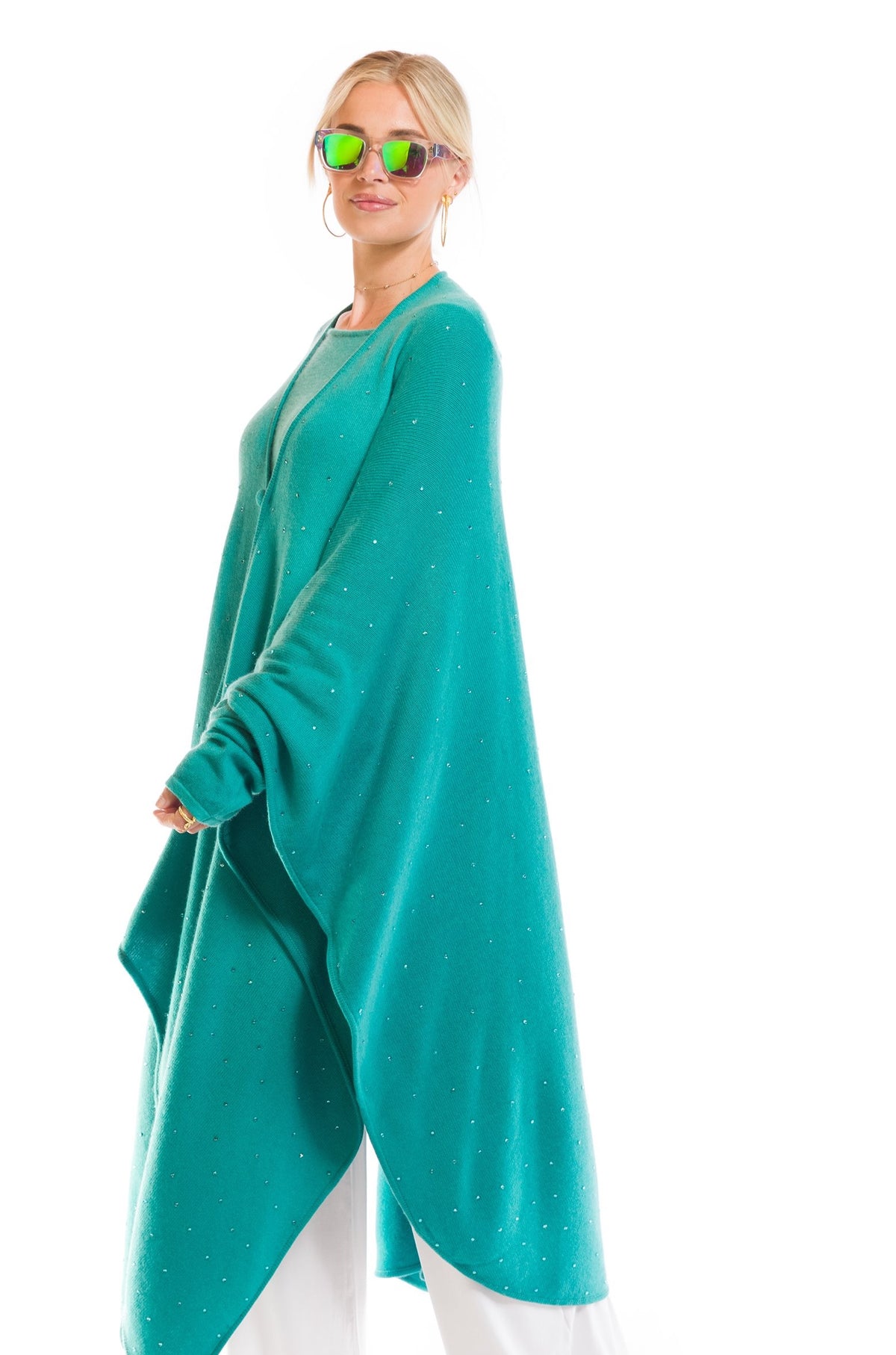 AVALON JEWELLED CASHMERE CAPE AQUA