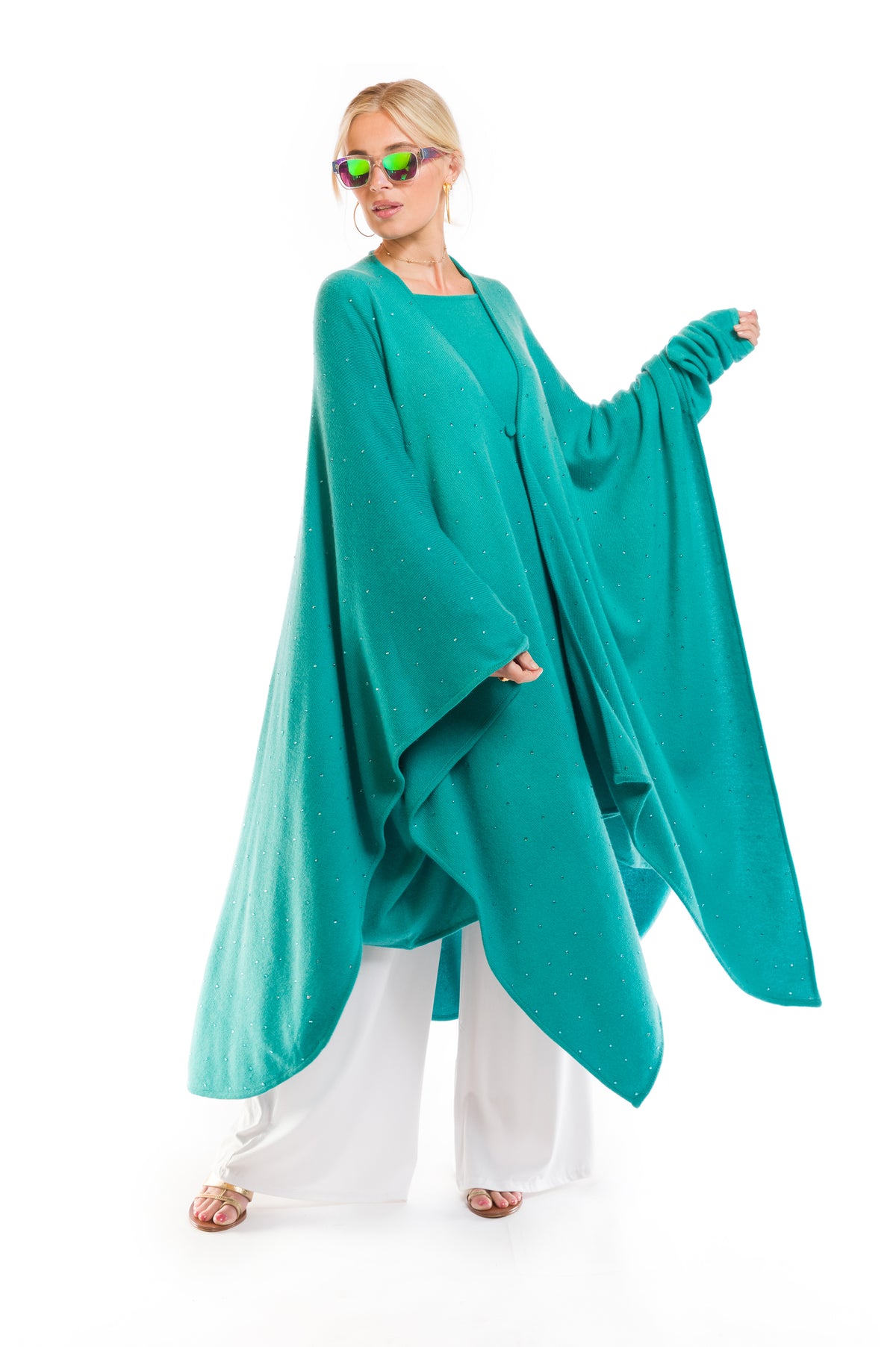 AVALON JEWELLED CASHMERE CAPE AQUA