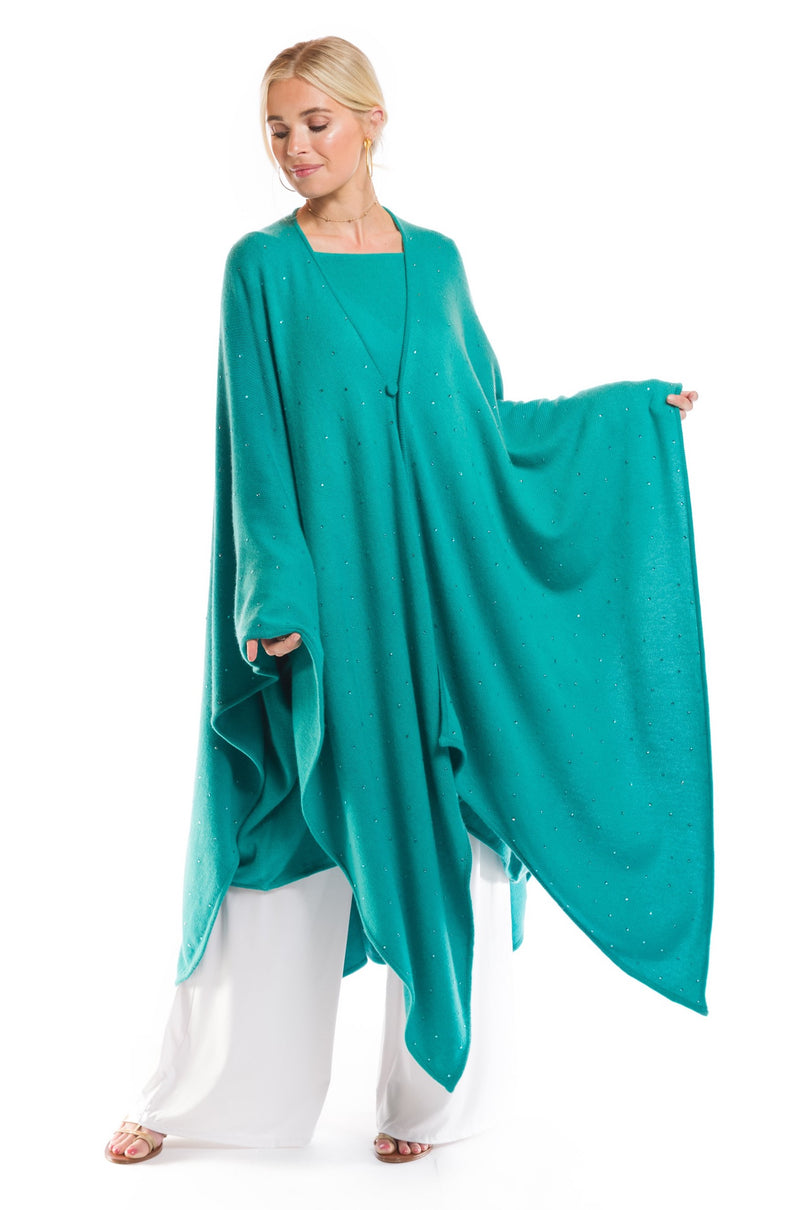 AVALON JEWELLED CASHMERE CAPE AQUA