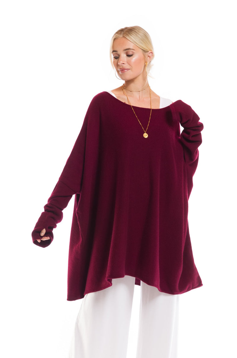 4 PLY CASHMERE SNUGGLE BOX JUMPER BURGUNDY