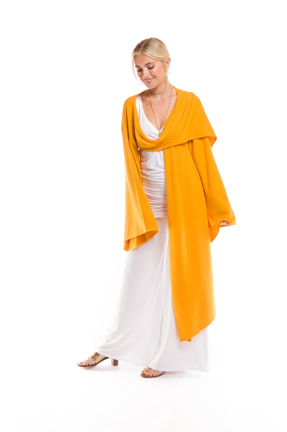 2 PLY CASHMERE DRAPED SHRUG TIBETAN YELLOW