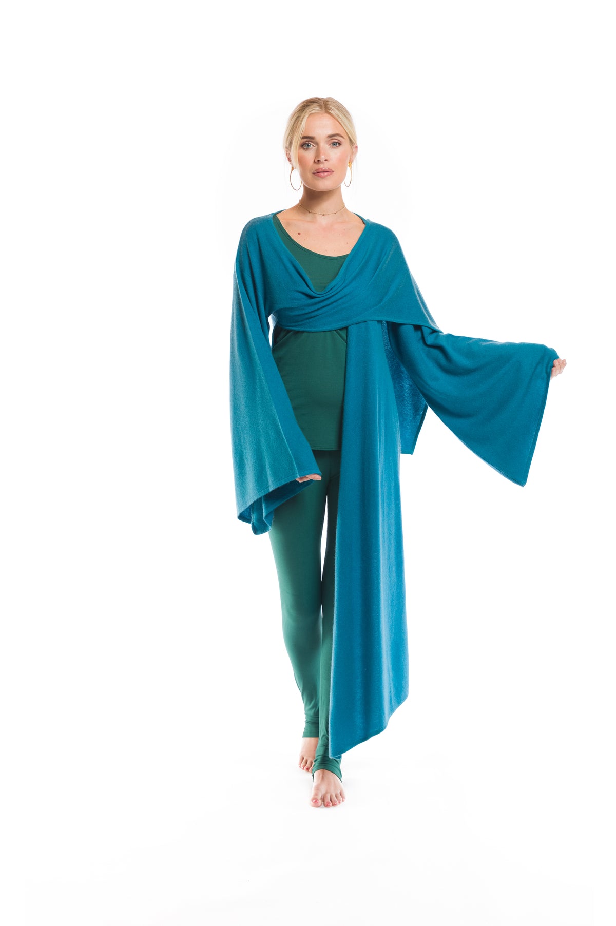 2 PLY CASHMERE DRAPED SHRUG TEAL