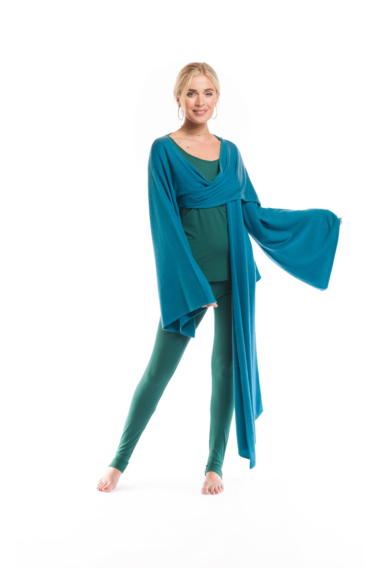 2 PLY CASHMERE DRAPED SHRUG TEAL