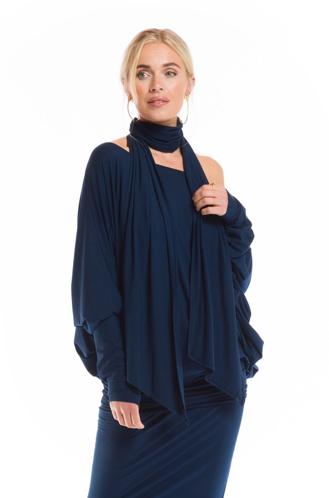 BAMBOO RAGLAN TOP WITH SCARF NAVY