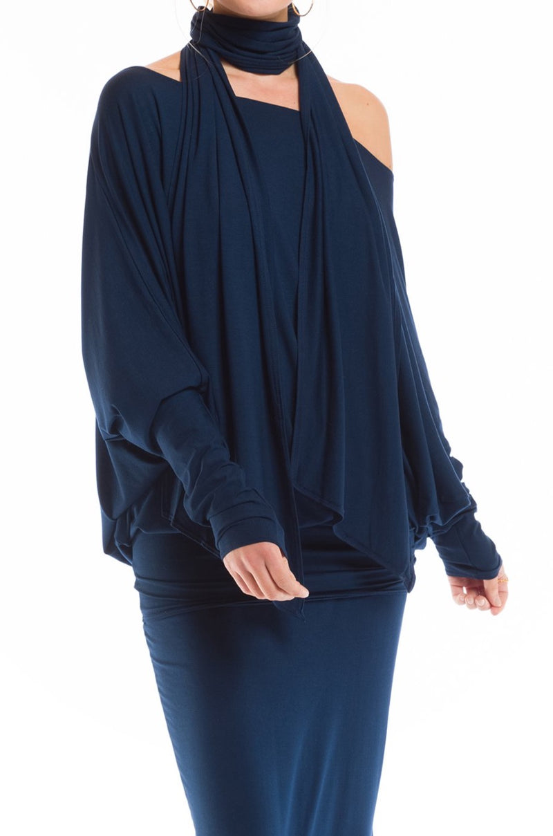 BAMBOO RAGLAN TOP WITH SCARF NAVY