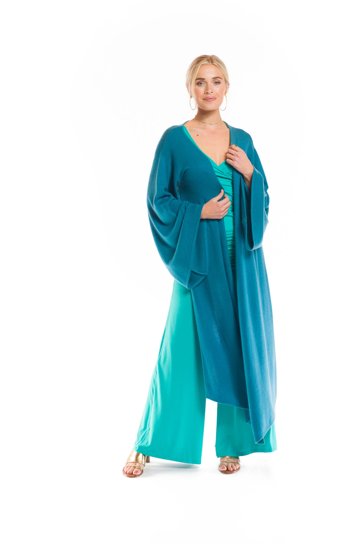 2 PLY CASHMERE DRAPED SHRUG TEAL