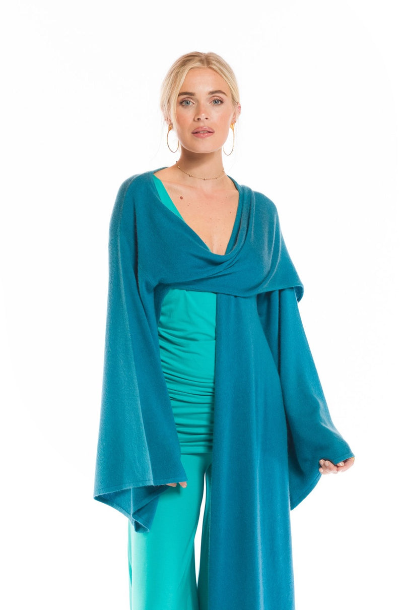 2 PLY CASHMERE DRAPED SHRUG TEAL