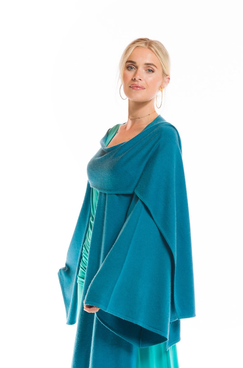 2 PLY CASHMERE DRAPED SHRUG TEAL