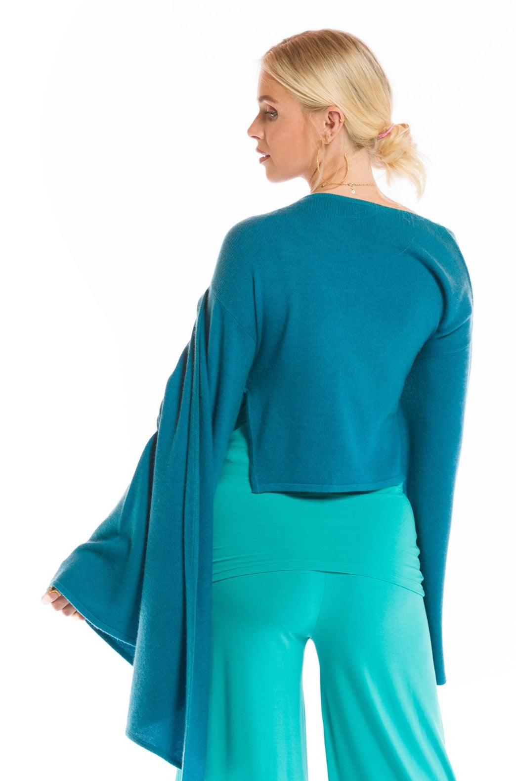 2 PLY CASHMERE DRAPED SHRUG TEAL