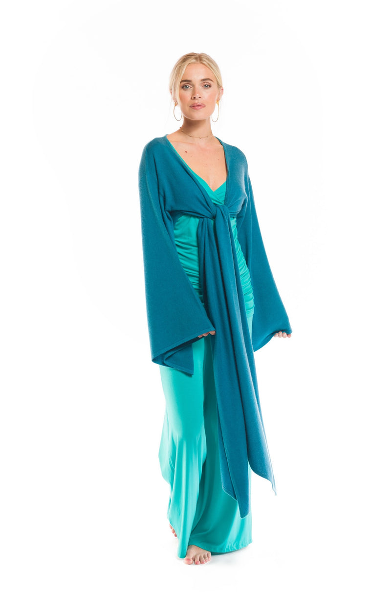 2 PLY CASHMERE DRAPED SHRUG TEAL