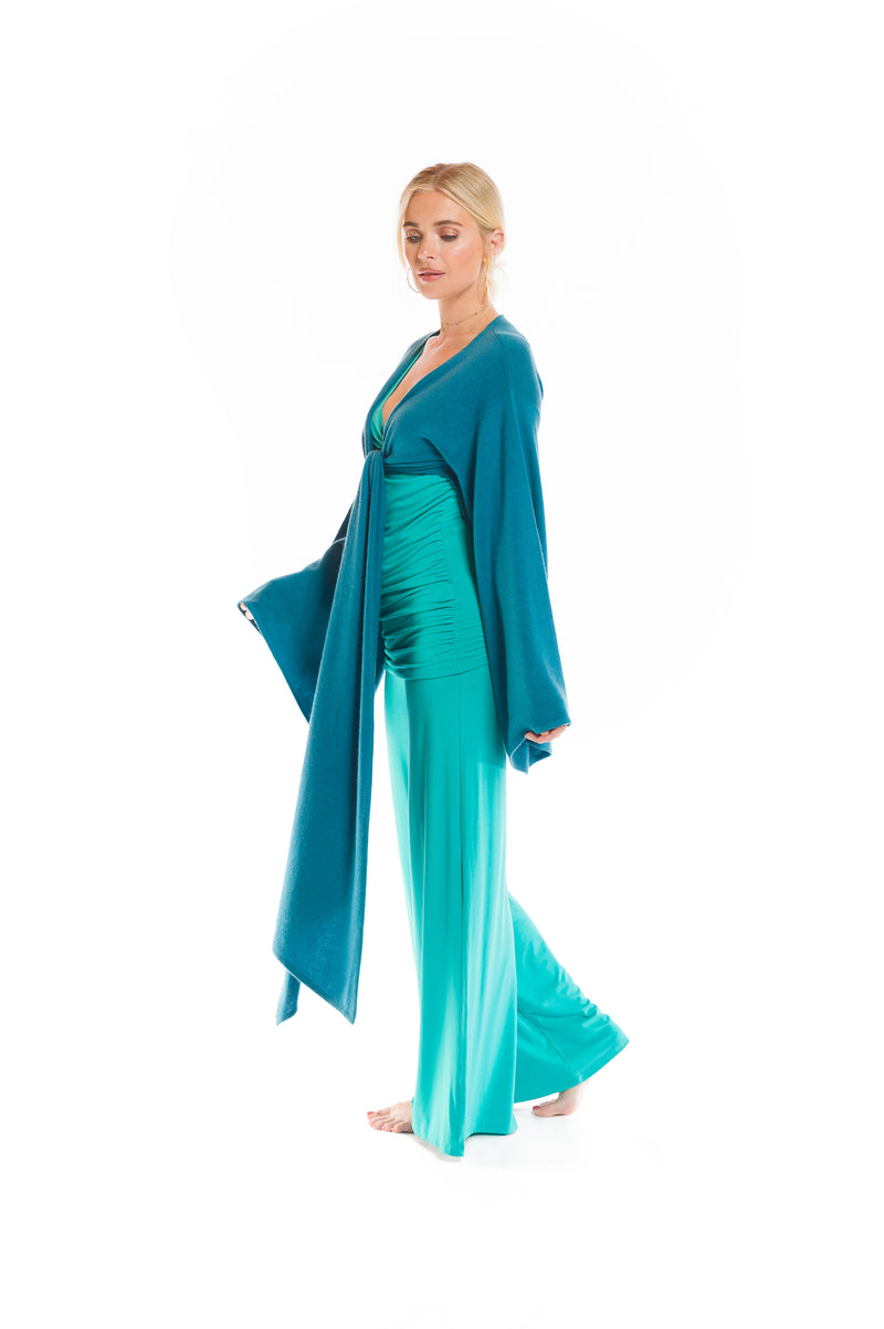 2 PLY CASHMERE DRAPED SHRUG TEAL