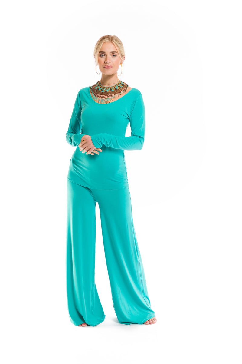 BAMBOO LONG SLEEVE TOP TURQUOISE