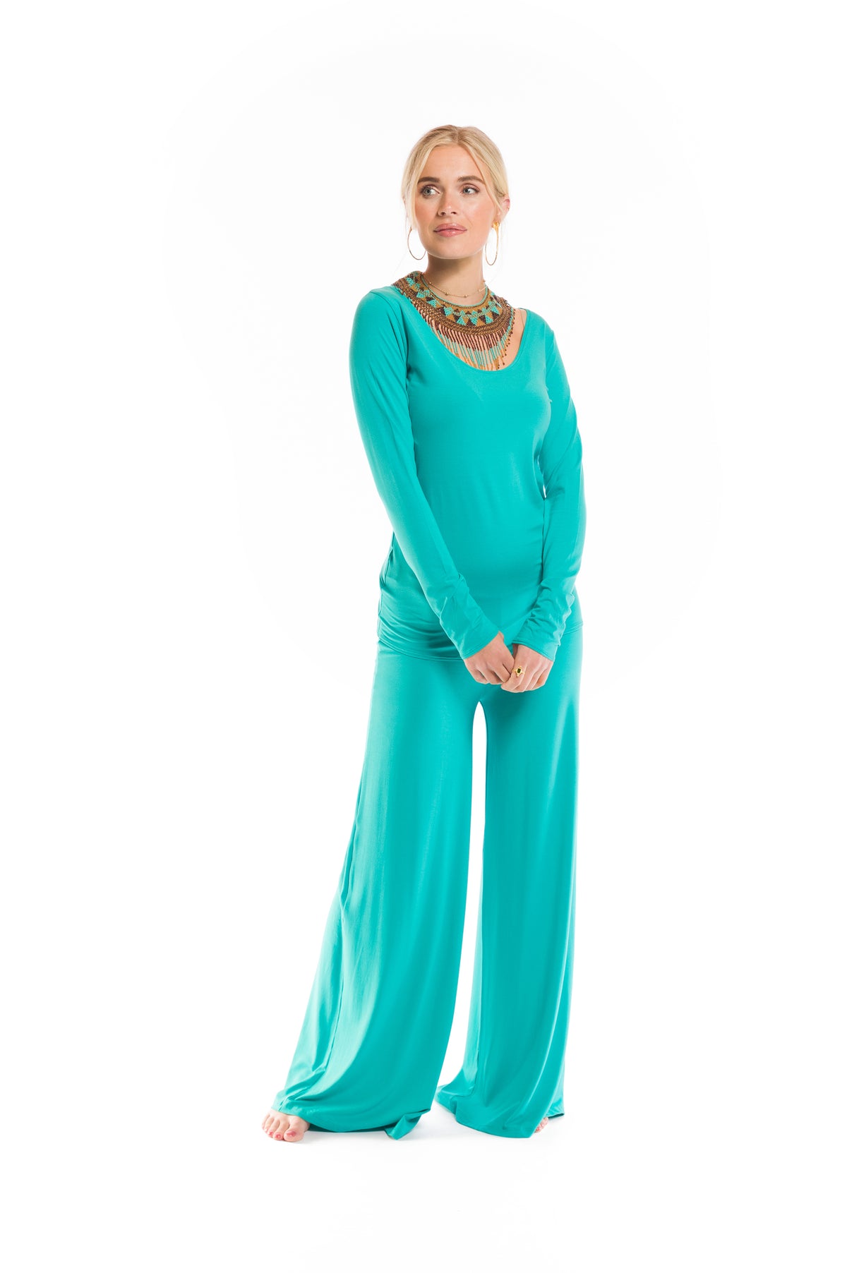 BAMBOO LONG SLEEVE TOP TURQUOISE