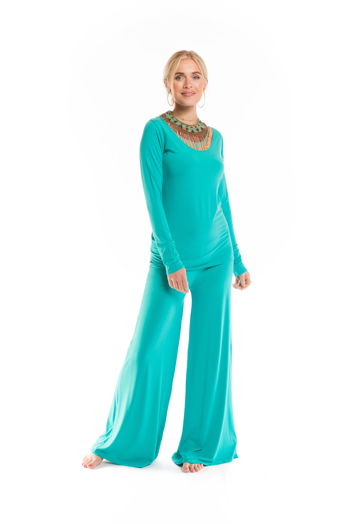 BAMBOO LONG SLEEVE TOP TURQUOISE