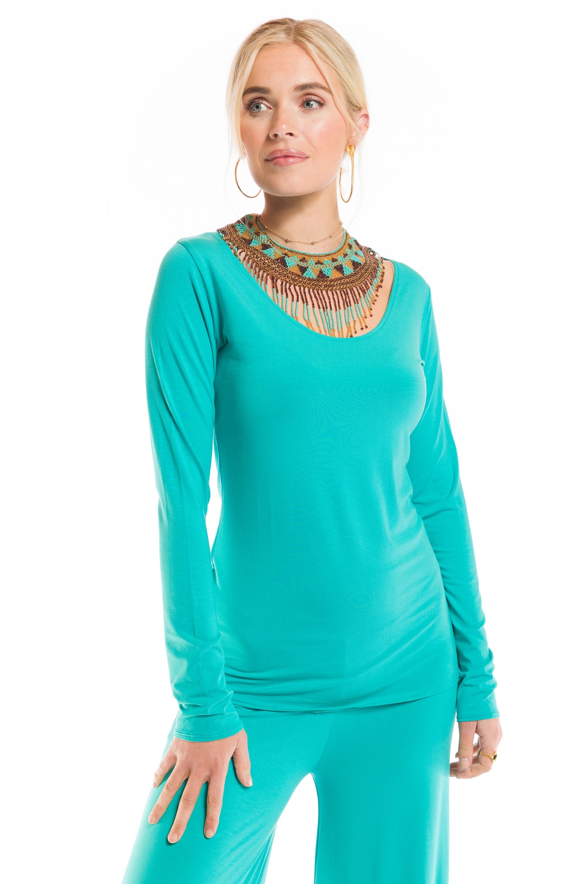 BAMBOO LONG SLEEVE TOP TURQUOISE