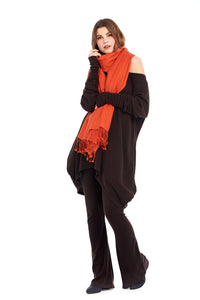 Thick Luxury Cashmere Herringbone Shawl - Spicy Orange - MUDRA