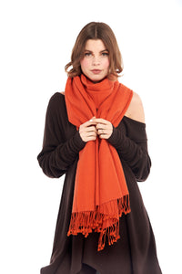 Thick Luxury Cashmere Herringbone Shawl - Spicy Orange - MUDRA