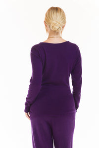 CASHMERE V-NECK TOP DEEP PURPLE