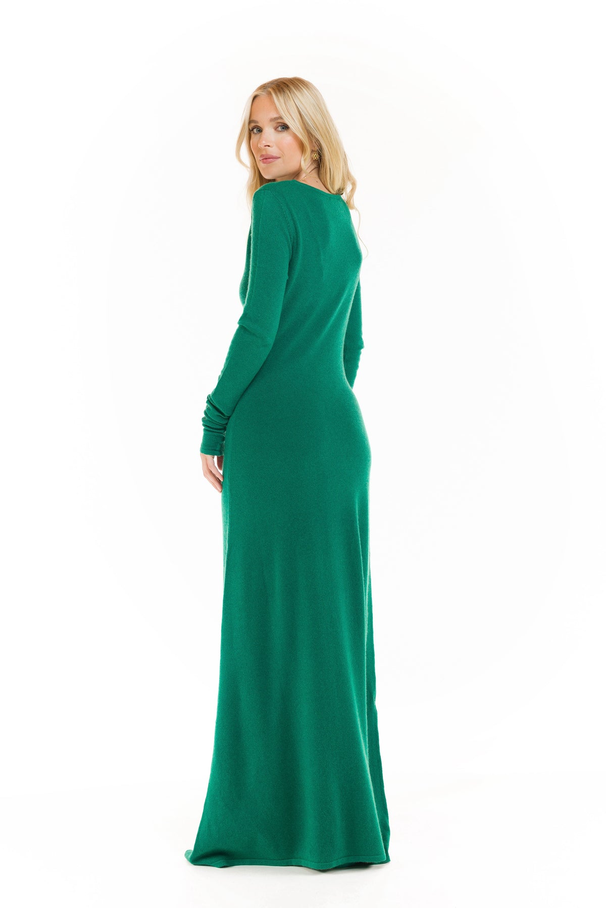 CASHMERE MAXI FITTED DRESS EMERALD GREEN